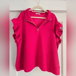Double Take Ruffle Quarter Zip 2XL